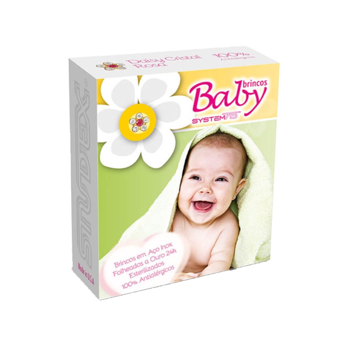 Brinco Infantil Antialérgico Studex Baby Daisy Cristal Rosé