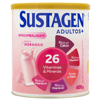 Pó p/ Preparo de Bebida Morango Sustagen Adultos+ Lata 400g