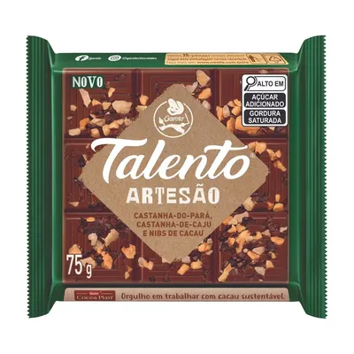 CHOCOLATE TALENTO GAROTO AO LEITE CASTANHA DE CAJU PARA 75G